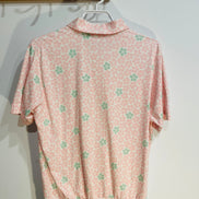 Chandail manches courtes, fleurs roses et vertes / Vintage / Talle XL
