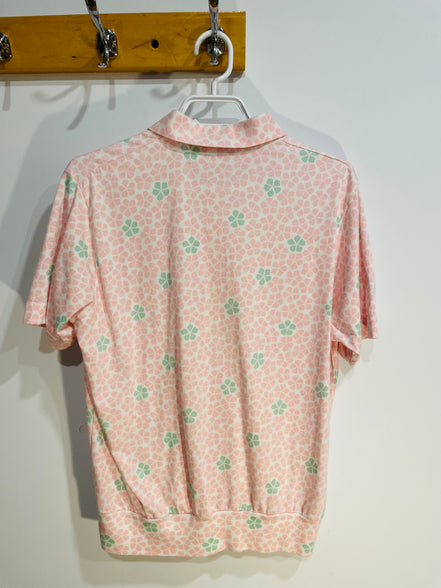 Chandail manches courtes, fleurs roses et vertes / Vintage / Talle XL
