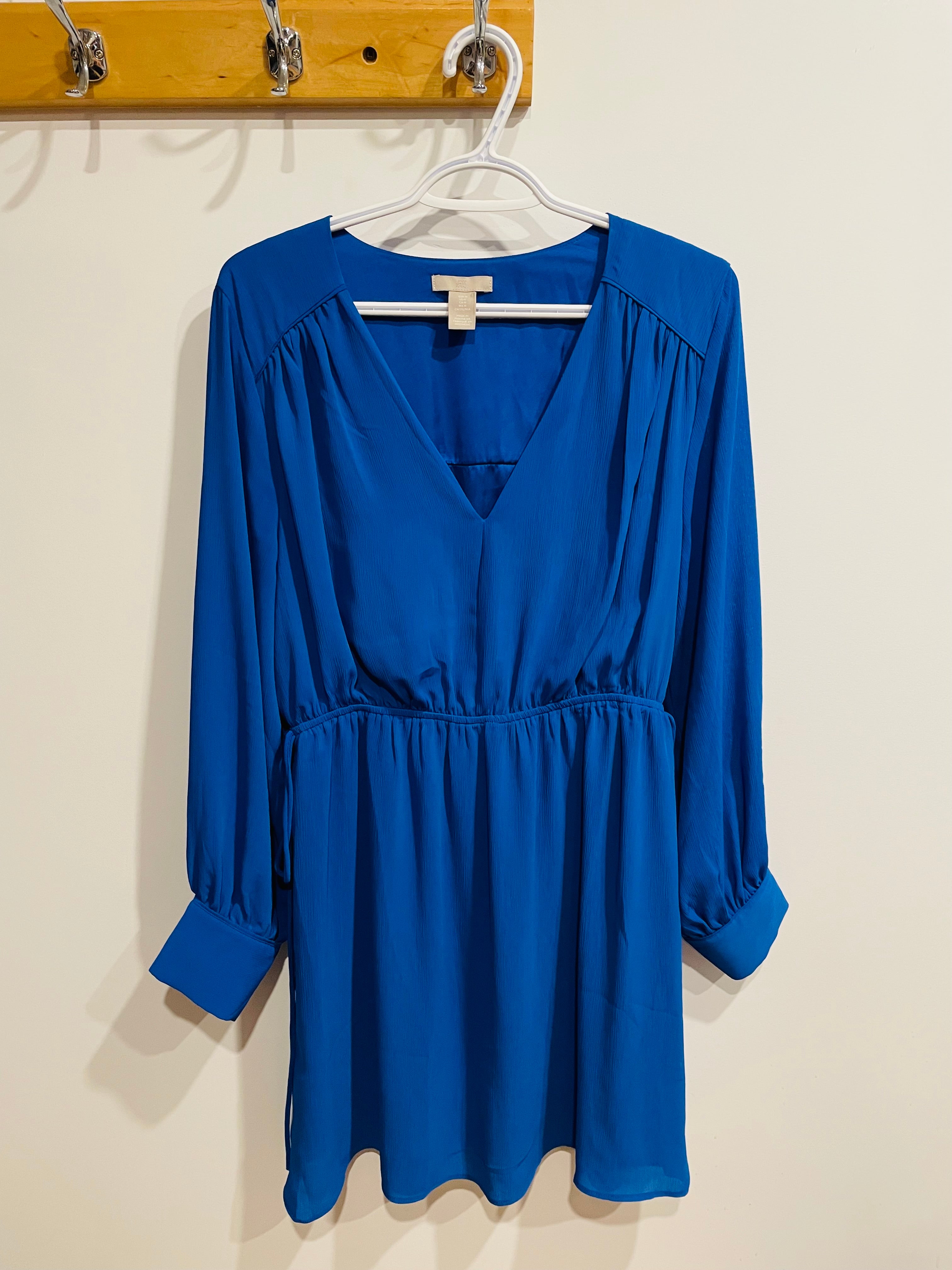 Robe bleue - manche longue - col en V - H&M - Taille Medium