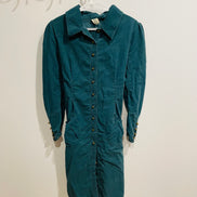 Robe vintage velour cordé vert - manches longues - Taille 42