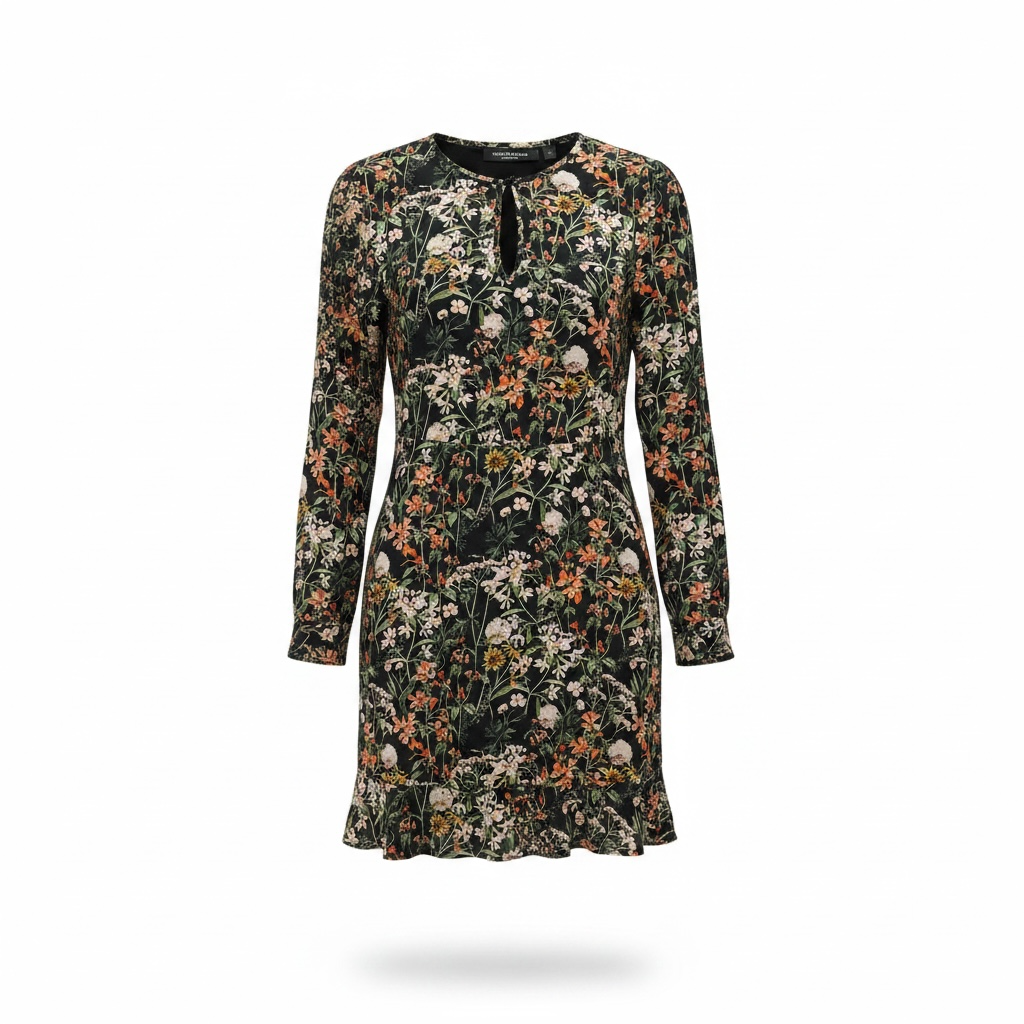 Robe noire et fleurie, courte, manches longues / Scotch & Soda / Taille small