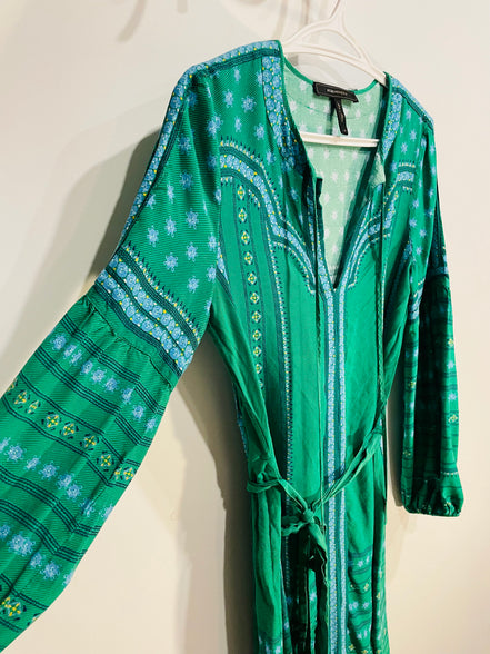Robe verte avec fleurs et motifs bleus / BCBG MAXAZRIA / Taille XS