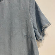 Chandail jeans souple, manches et bas effilochés / Icône simons/ Taille medium