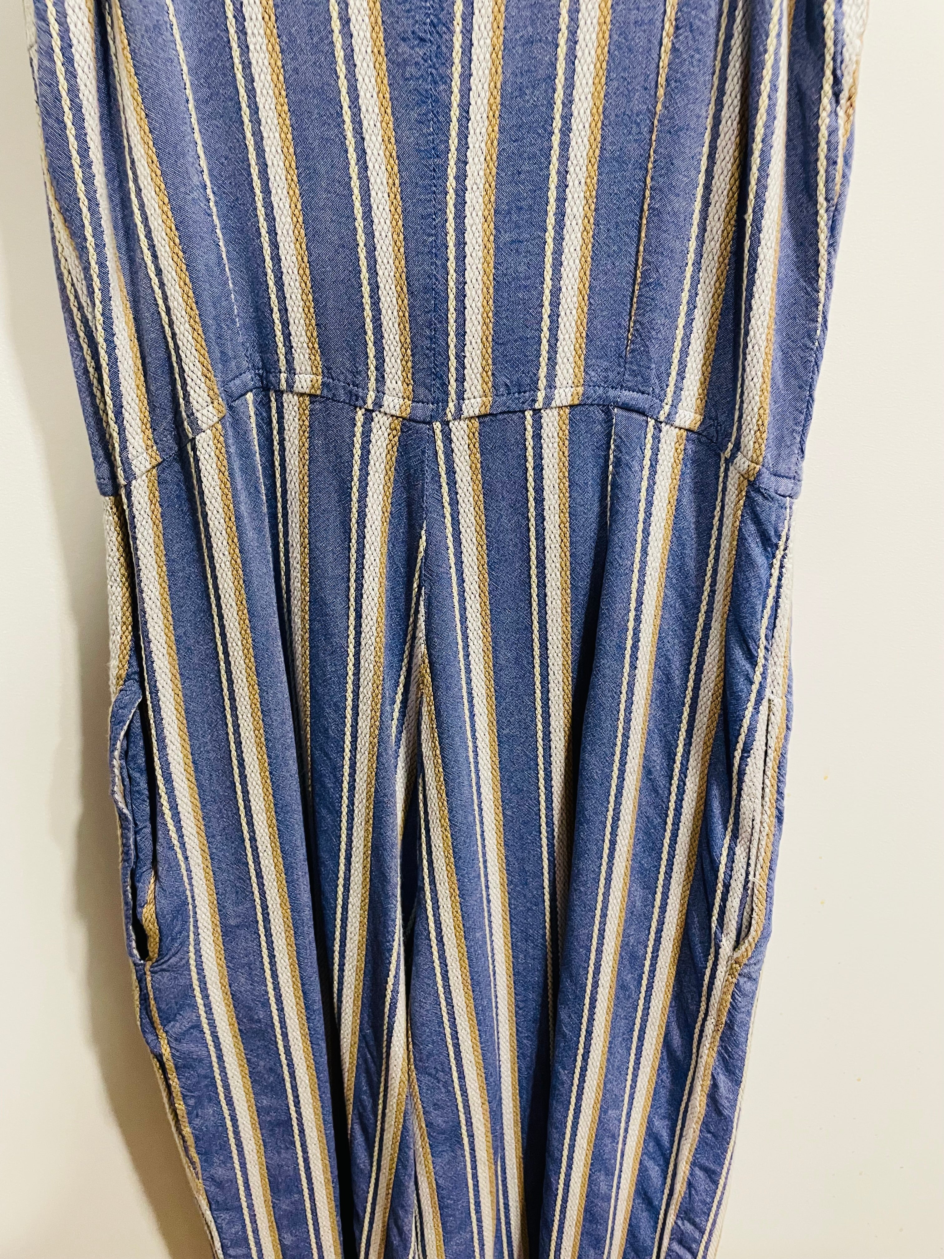 Jumpsuit rayé bleu avec poches et bretelles ajustables- Ananas Banana - taille médium