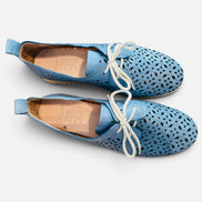 Souliers cuir bleu / Kunitz shoes / taille 7,5