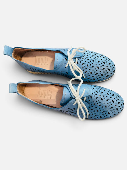 Souliers cuir bleu / Kunitz shoes / taille 7,5