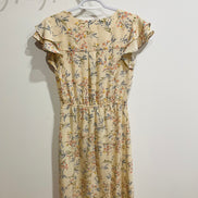 Robe florale crème Monteaux - boutons aspect bois - manches volants - Taille Small