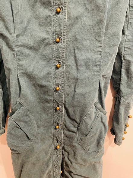 Robe vintage velour cordé vert - manches longues - Taille 42