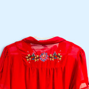 Blouse rouge et broderies manches courtes / Paragon / taille XL