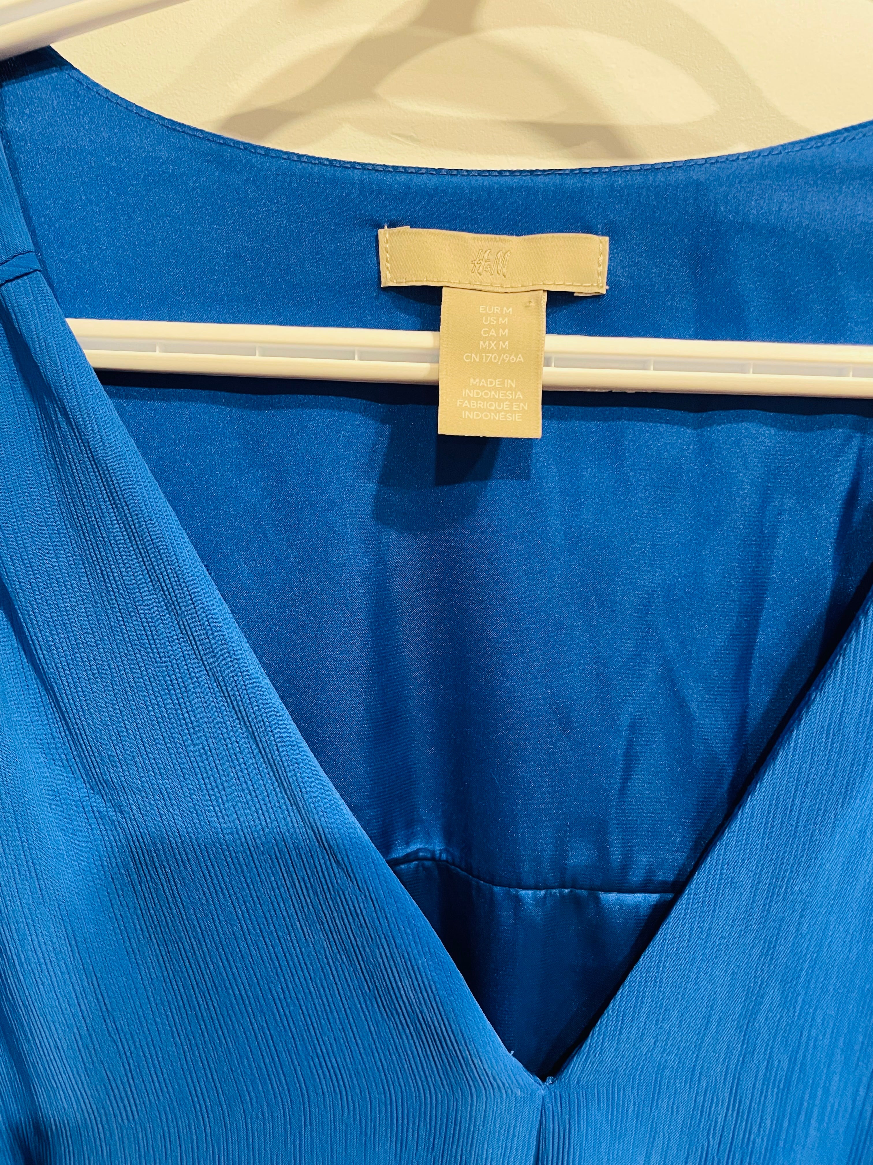 Robe bleue - manche longue - col en V - H&M - Taille Medium