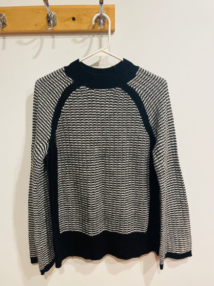 Chandail tricot manches longues noire et blanc - Liz Clairborne - Taille Medium