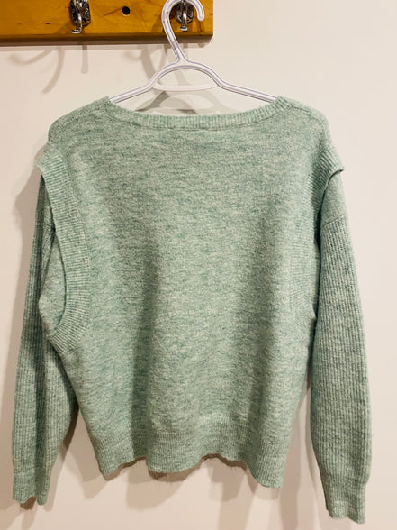 Chandail tricot vert menthe Grace & Mia - coupe oversize - encolure ronde - Taille Medium