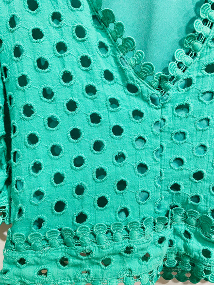 Haut crop top vert dentelle manches 3/4 - Miss Mia Mia - taille small