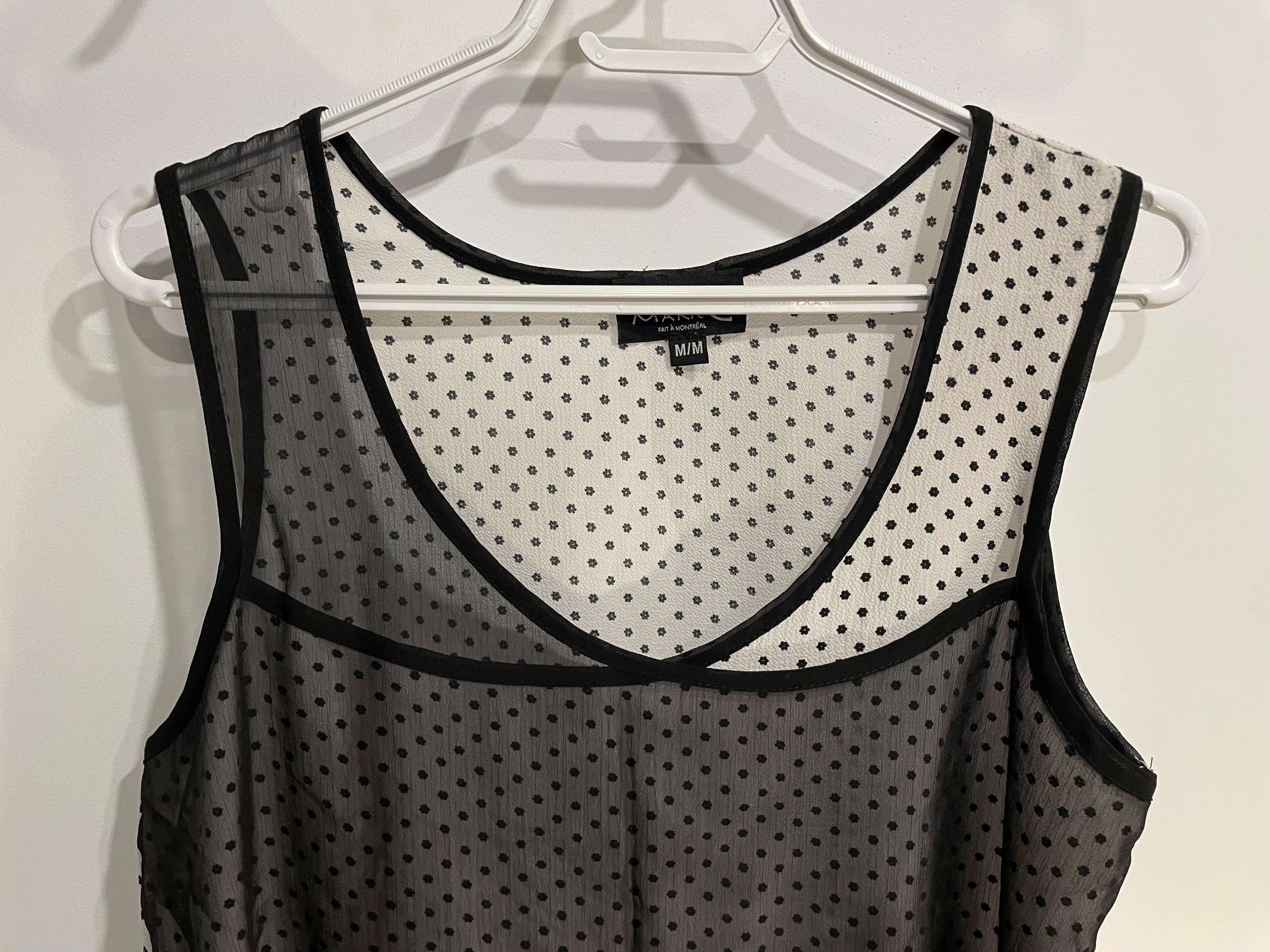 Camisole noire et blanche avec voilage / Marie C / Taille medium