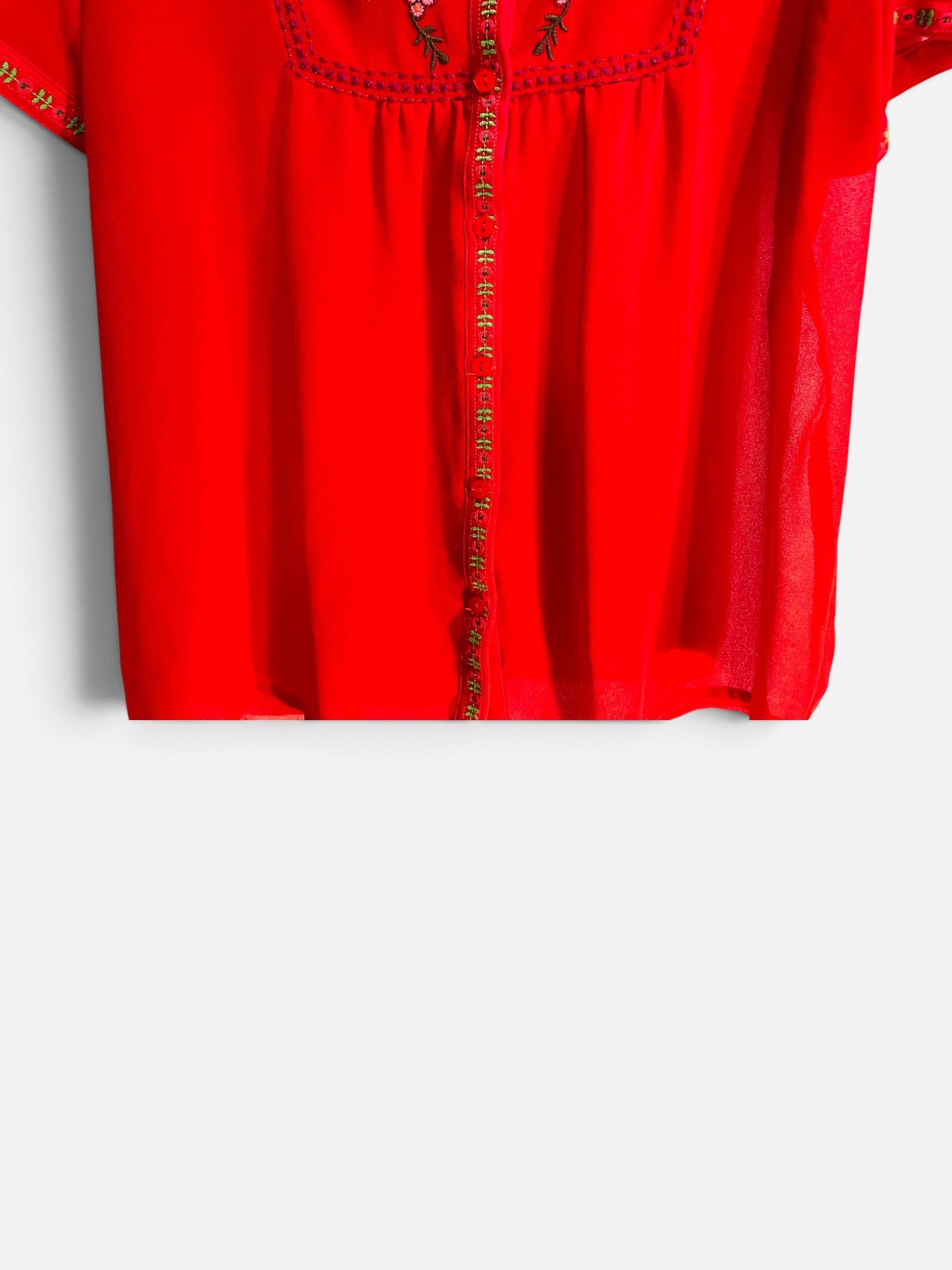 Blouse rouge et broderies manches courtes / Paragon / taille XL
