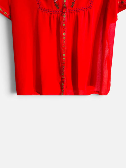 Blouse rouge et broderies manches courtes / Paragon / taille XL