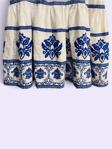 Jupe longue blanche broderies bleues / Zara / taille médium