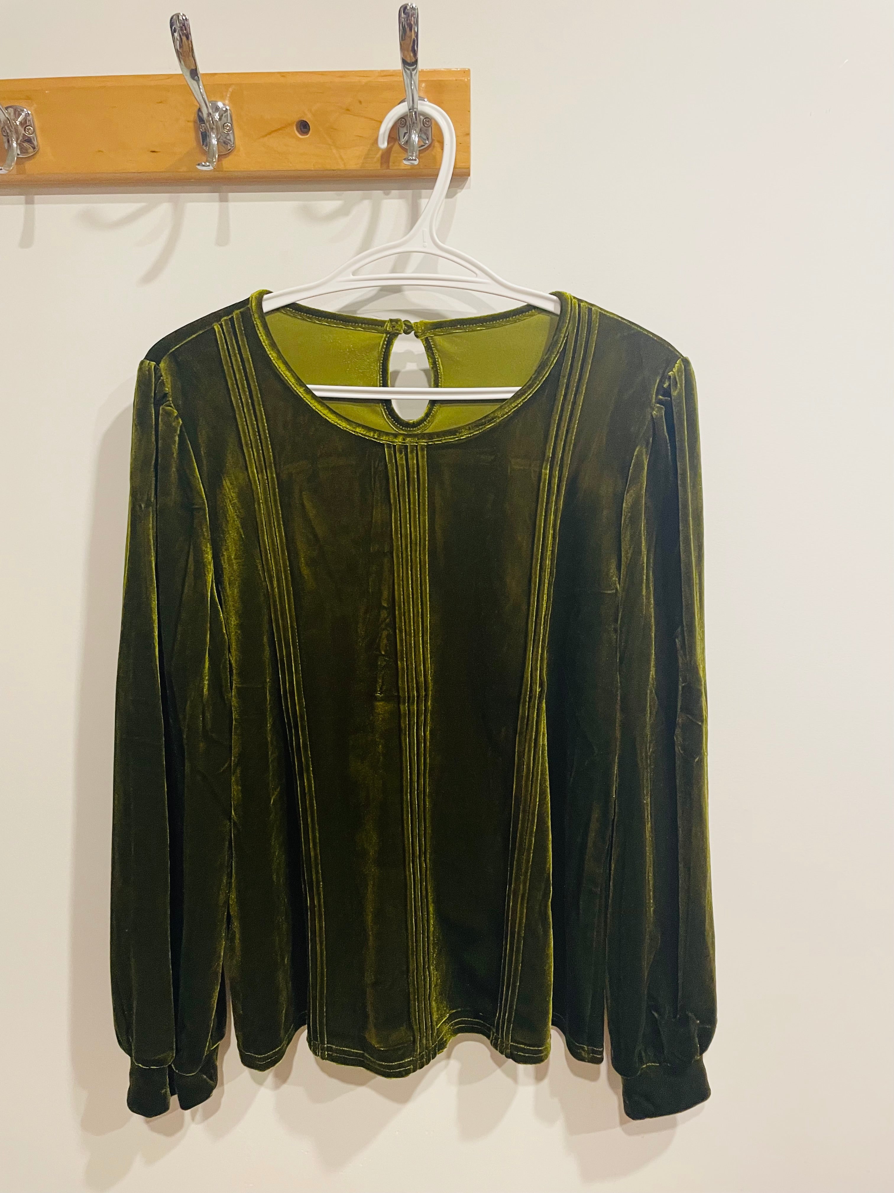 Chandail velours vert manches longues - Taille large