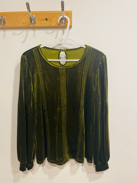 Chandail velours vert manches longues - Taille large