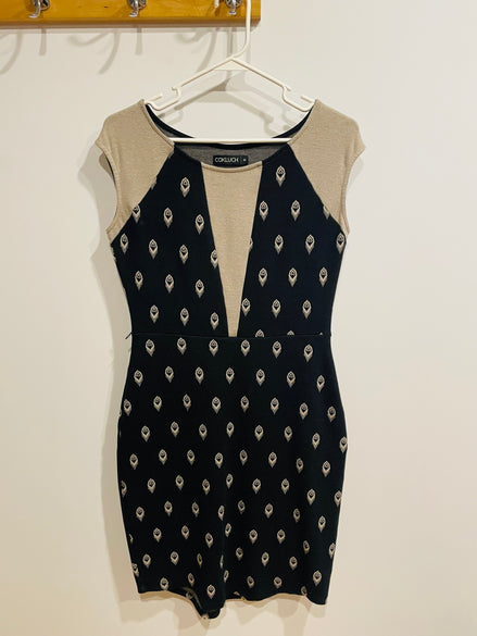 Robe courte Cokluch - imprimé plumes de paon - décolleté V - taille M