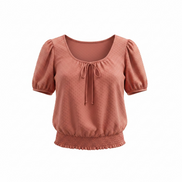Chandail manches courtes rose texturé picots - W5 - Taille Small