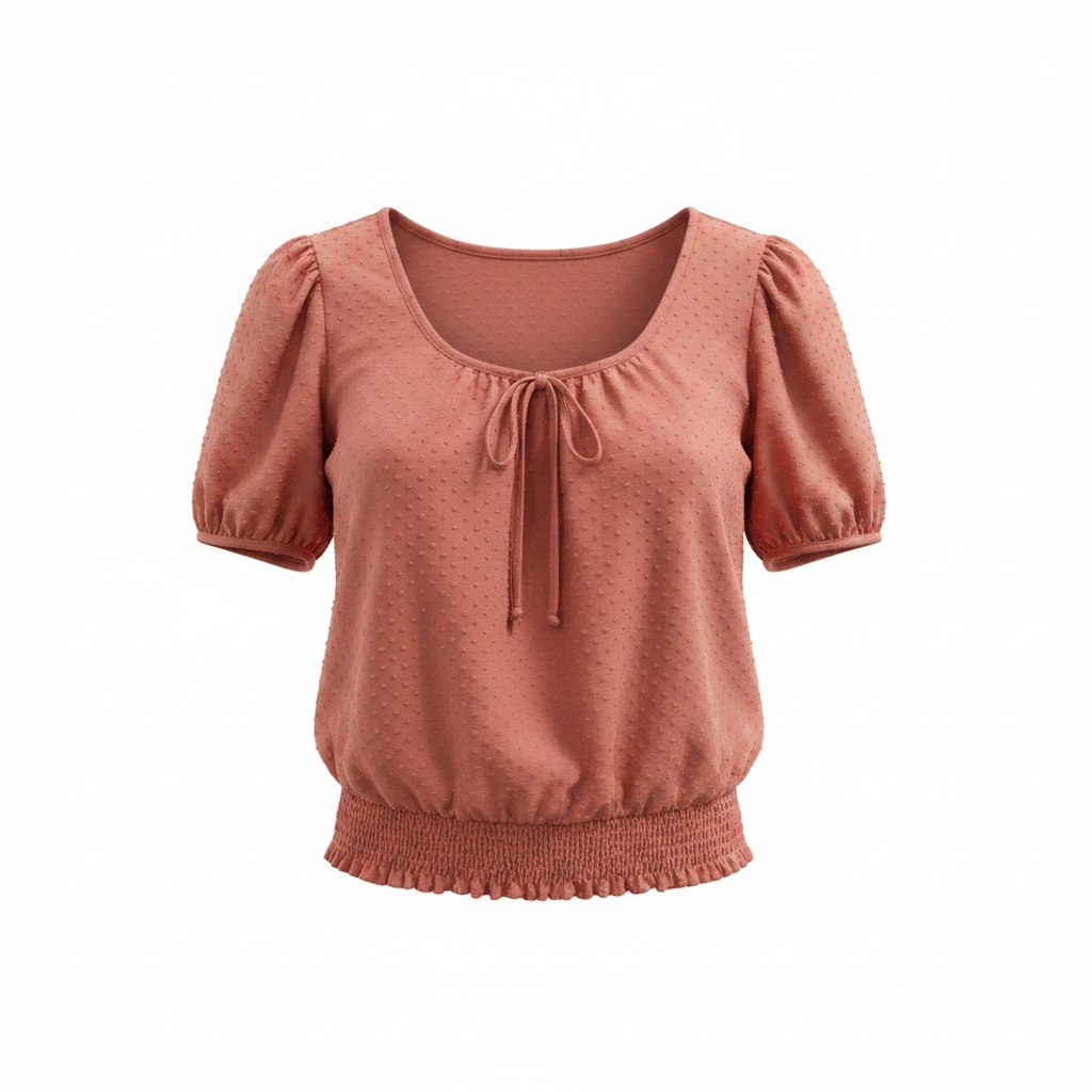Chandail manches courtes rose texturé picots - W5 - Taille Small