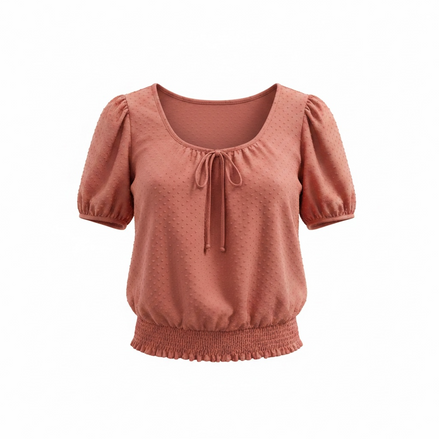 Chandail manches courtes rose texturé picots - W5 - Taille Small