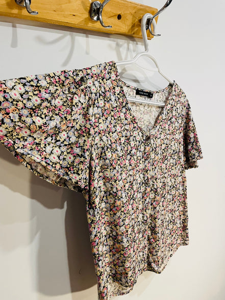 Chemise fleuri, manches courtes à volants / Paper Moon /Taille Medium