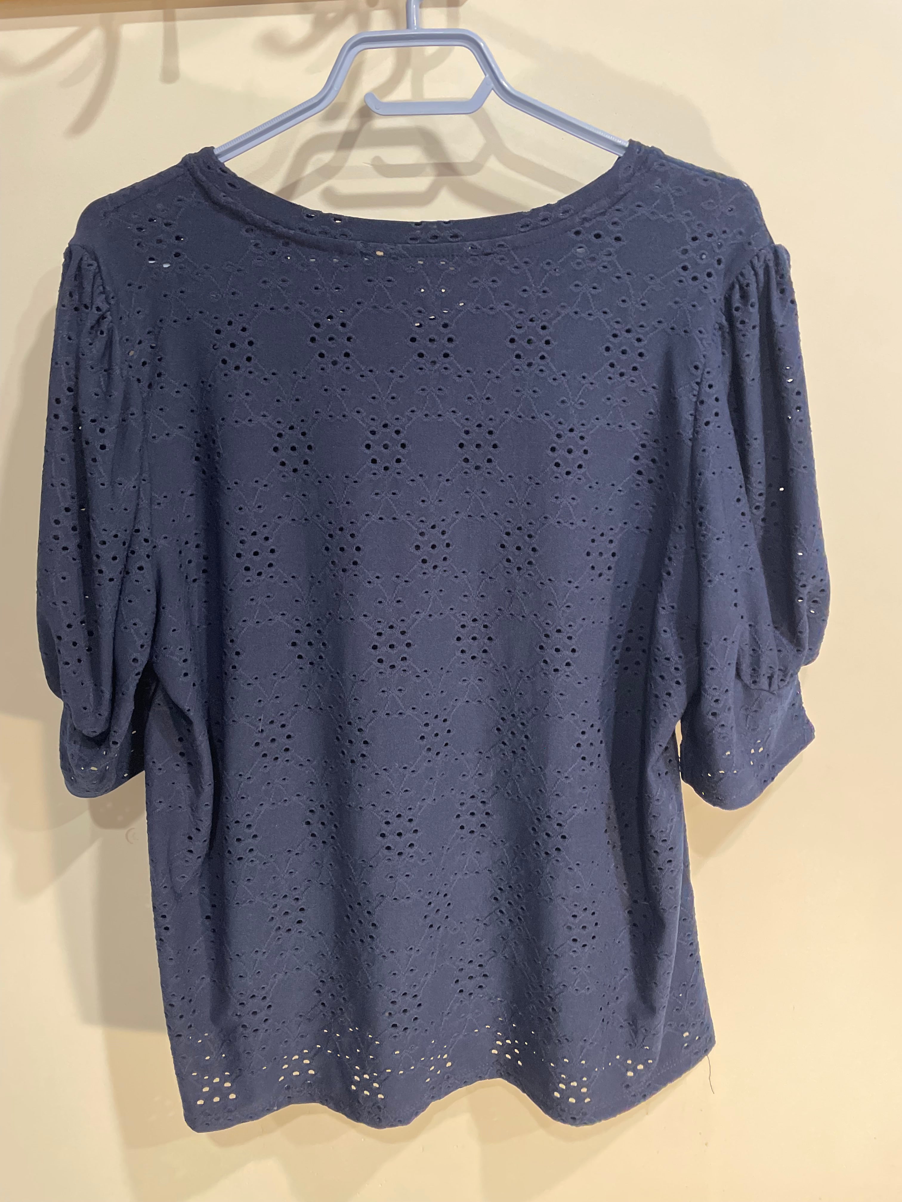 Haut bleu texture dentelle manches courtes / Blumind/ taille XL