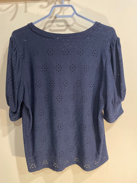 Haut bleu texture dentelle manches courtes / Blumind/ taille XL
