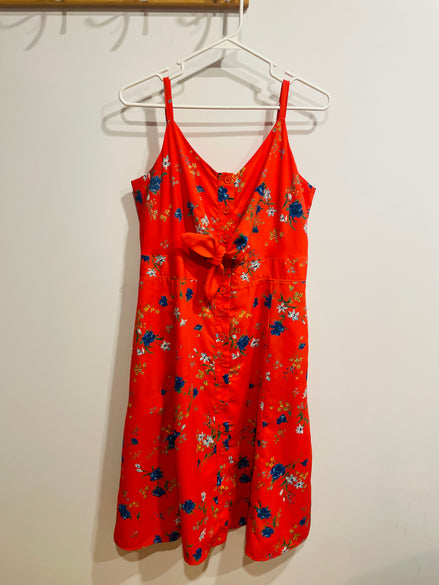 Robe  mi-longue rose fleurie - Annie 50 - Taille Medium