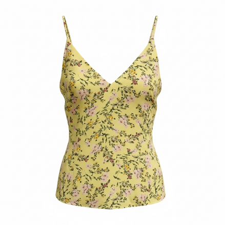 Camisole florale jaune soleil - imprimé fleurs roses - bretelles fines - encolure V - Taille XS - RW&CO