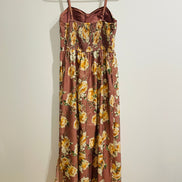 Robe longue florale rose mauve - imprimé roses jaunes - bretelles fines - style bohème été - Taille Medium