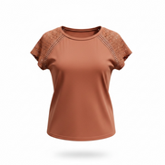 Haut rose terracotta - empiècements dentelle crochet - encolure ronde - manches courtes - Shein - Taille Large