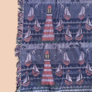 Couverture vintage tissée / phares et voiliers