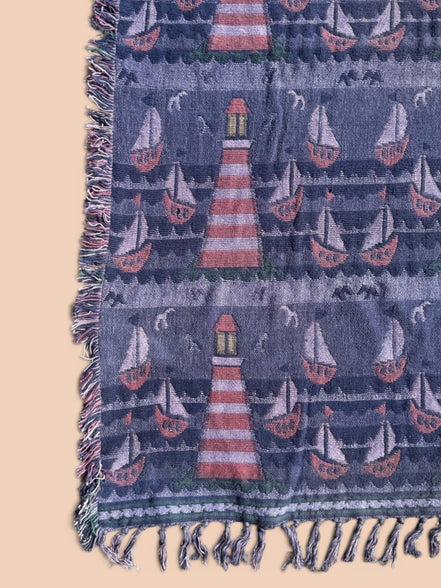 Couverture vintage tissée / phares et voiliers