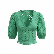 Haut crop top vert dentelle manches 3/4 - Miss Mia Mia - taille small