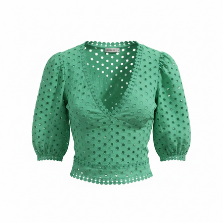 Haut crop top vert dentelle manches 3/4 - Miss Mia Mia - taille small