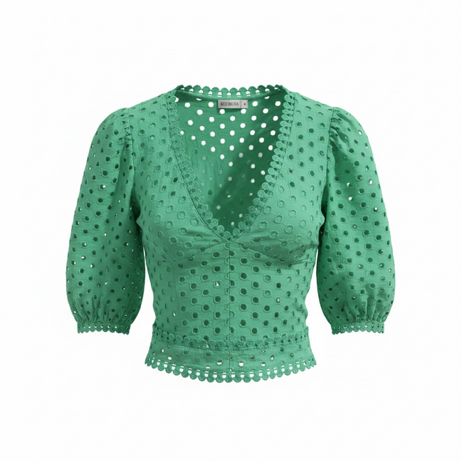 Haut crop top vert dentelle manches 3/4 - Miss Mia Mia - taille small