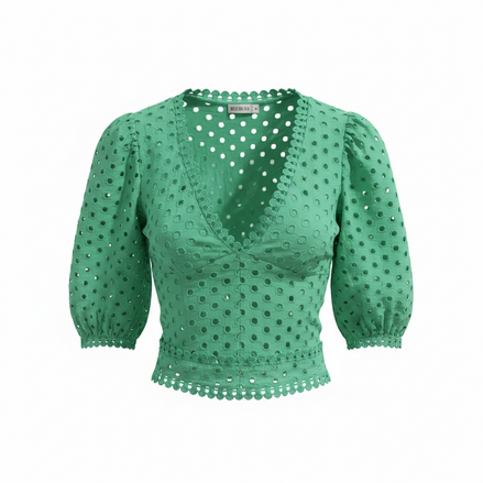Haut crop top vert dentelle manches 3/4 - Miss Mia Mia - taille small