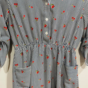 Robe chemise Monteaux - rayures bleu blanc imprimé cerises - taille élastique - Taille Large