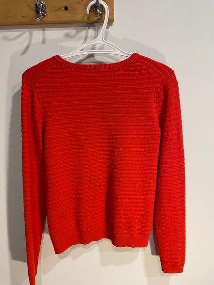 Cardigan rouge, texturé rayé / Grandeur Small à Medium