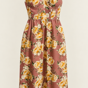 Robe longue florale rose mauve - imprimé roses jaunes - bretelles fines - style bohème été - Taille Medium