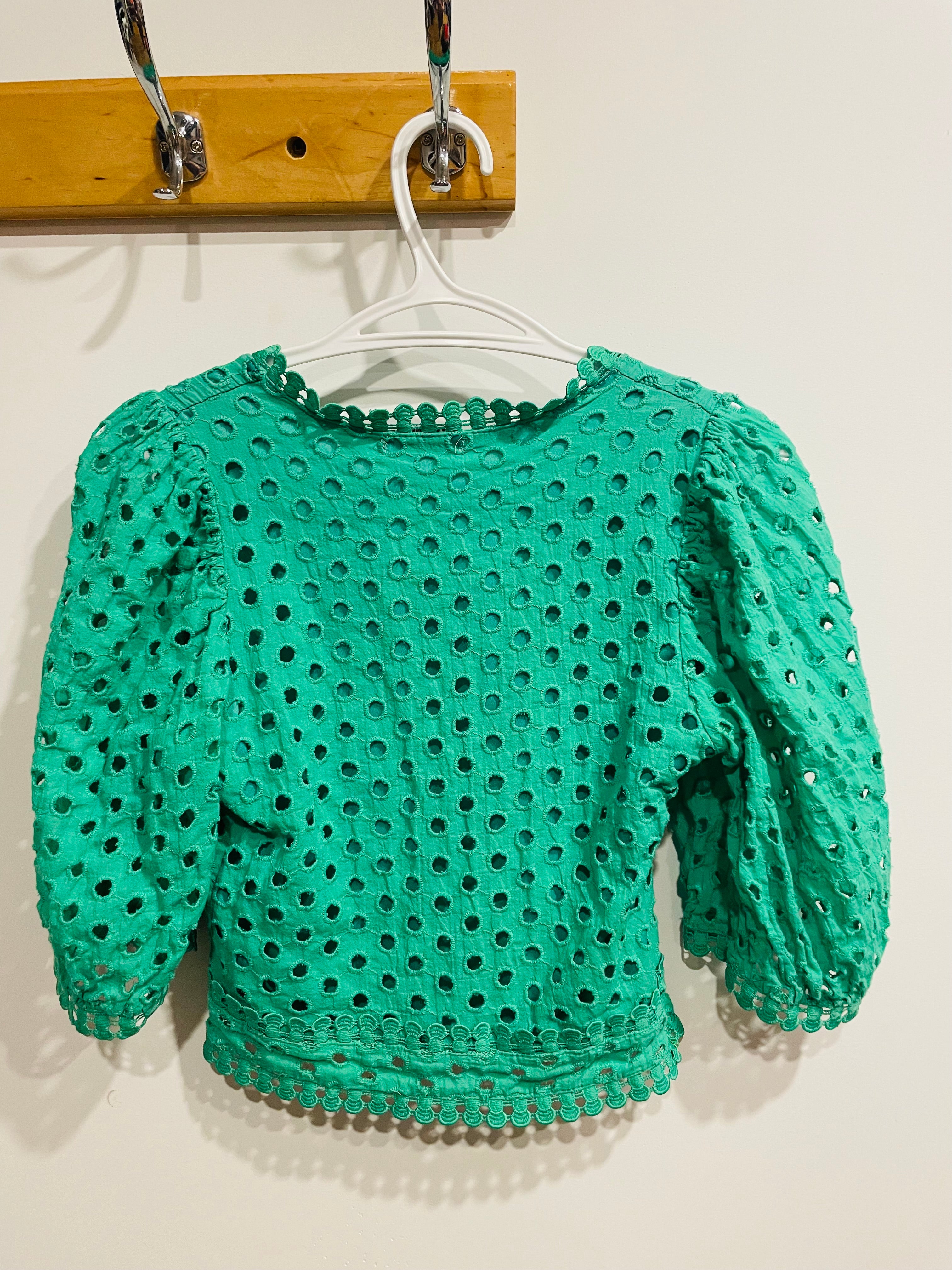 Haut crop top vert dentelle manches 3/4 - Miss Mia Mia - taille small
