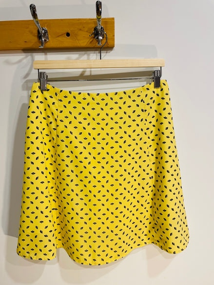 Jupe jaune coutre, motifs éventails  / Annie 50 / Taille medium à large