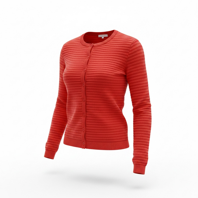 Cardigan rouge, texturé rayé / Grandeur Small à Medium
