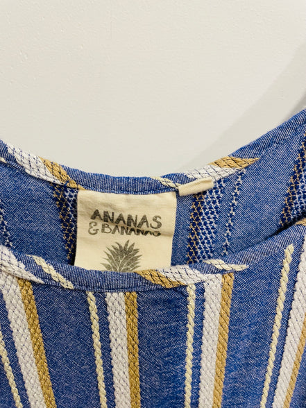 Jumpsuit rayé bleu avec poches et bretelles ajustables- Ananas Banana - taille médium