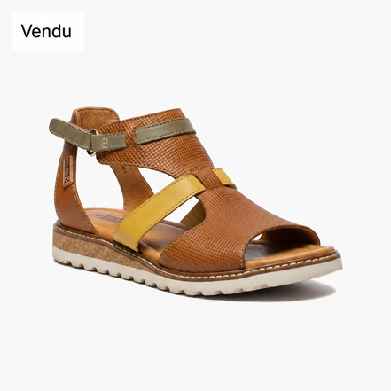 Sandales cuir beige et jaune / Pikolinos / taille 7 femme