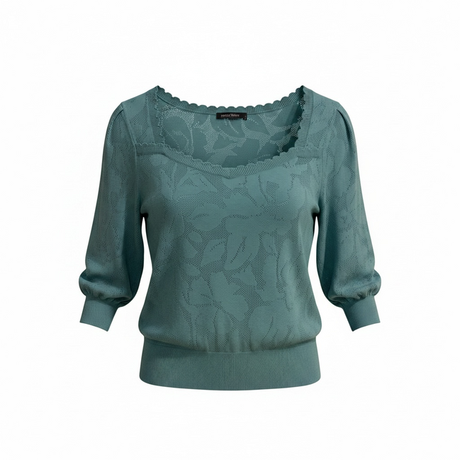 Haut tricot bleu manches courtes / marque inconnue/ taille Small