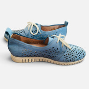 Souliers cuir bleu / Kunitz shoes / taille 7,5